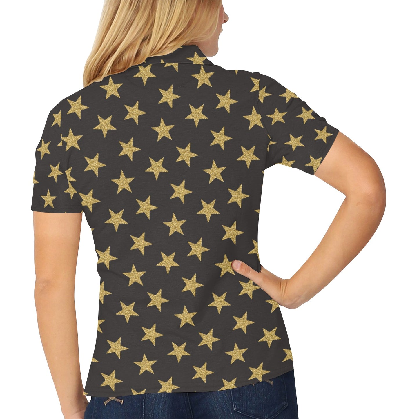 Star Gold Print Design LKS302 Women's Polo Shirt