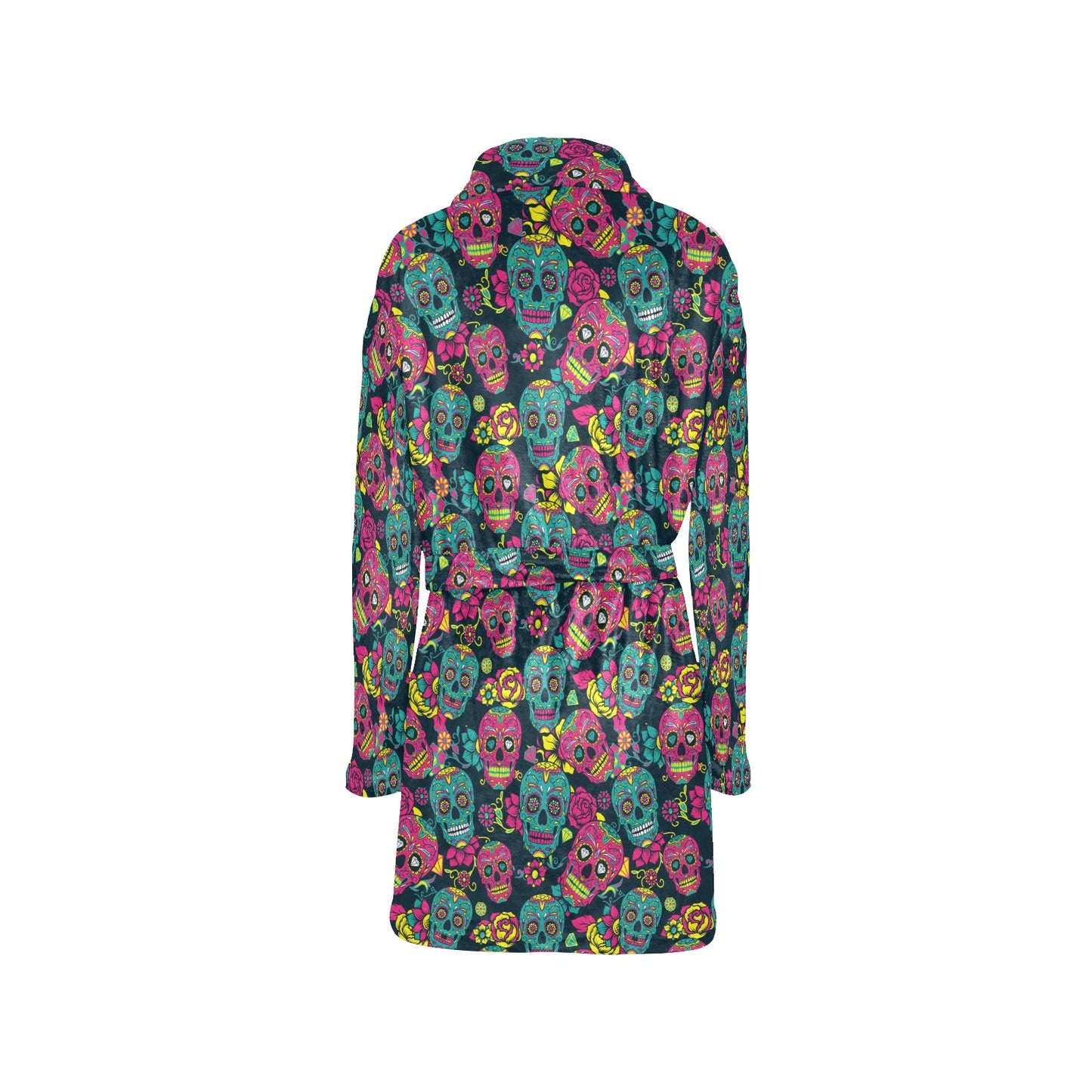 Sugar Skull Floral Design Themed Print Women's Fleece Robe