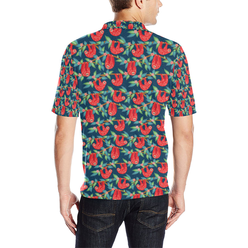 Sloth Red Design Themed Print Men Polo Shirt