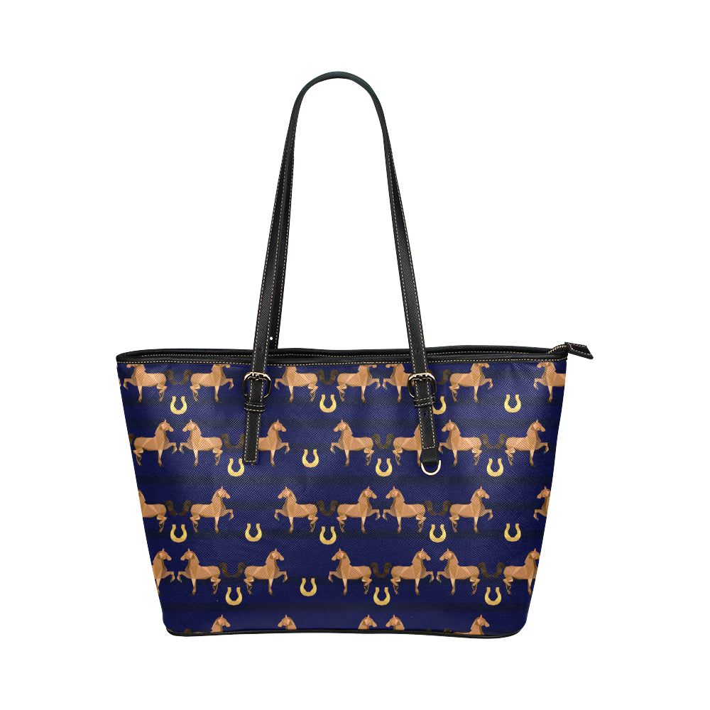 Horse Luxury Themed Pattern Print Leather Tote Bag