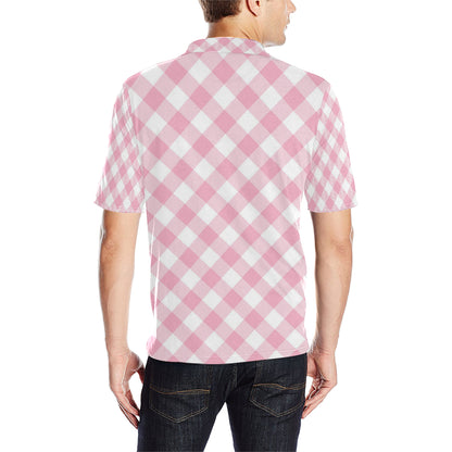 Gingham Pink Pattern Print Design 02 Men Polo Shirt