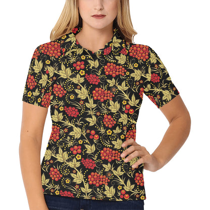 Cranberry Pattern Print Design CB02 Women's Polo Shirt