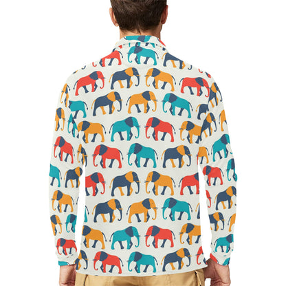 Elephant Colorful Print Pattern Long Sleeve Polo Shirt For Men's