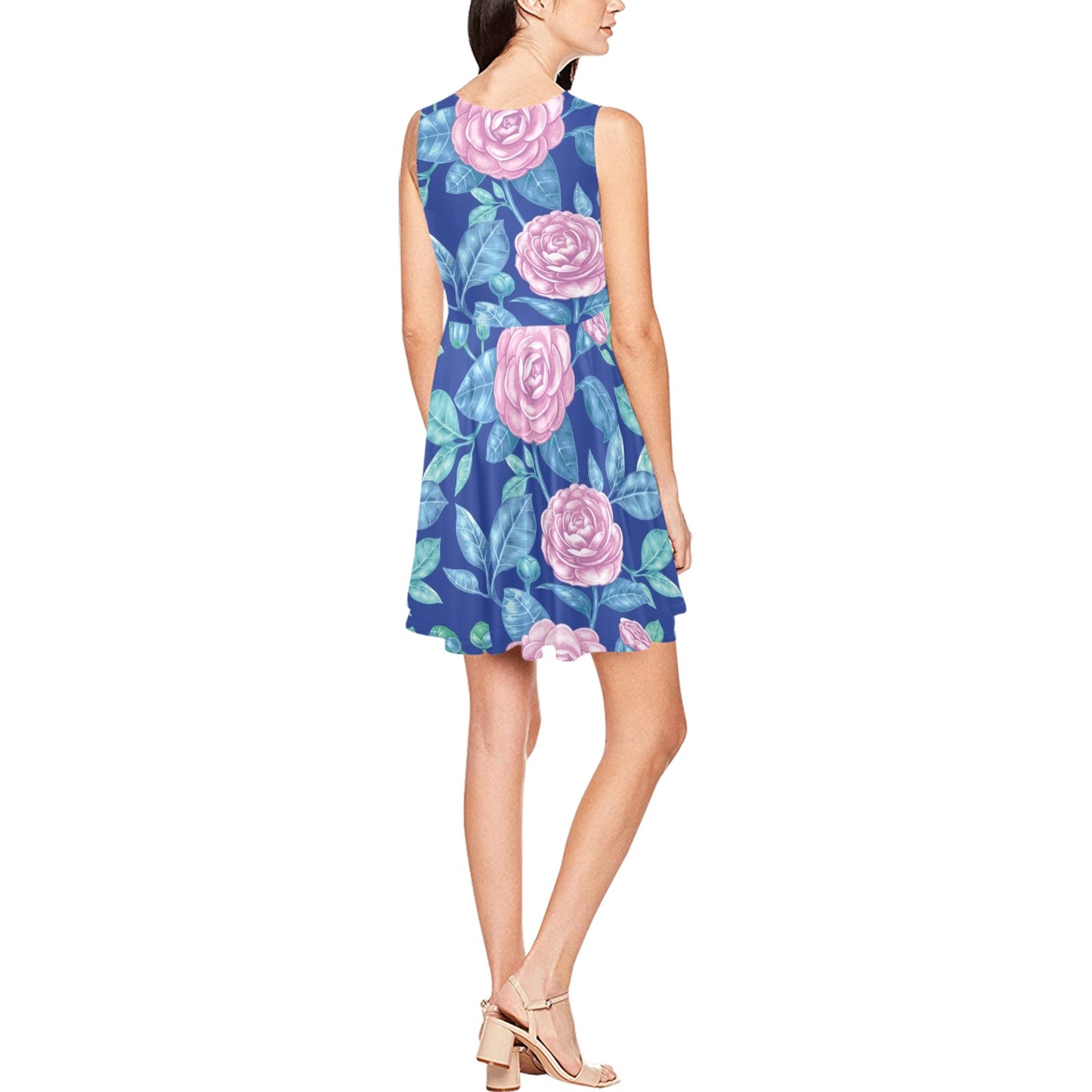 Camellia Pattern Print Design CM05 Sleeveless Dress