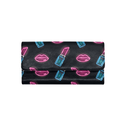 Lipstick Color Neon Pattern Print Design 03 Women's Trifold Wallet