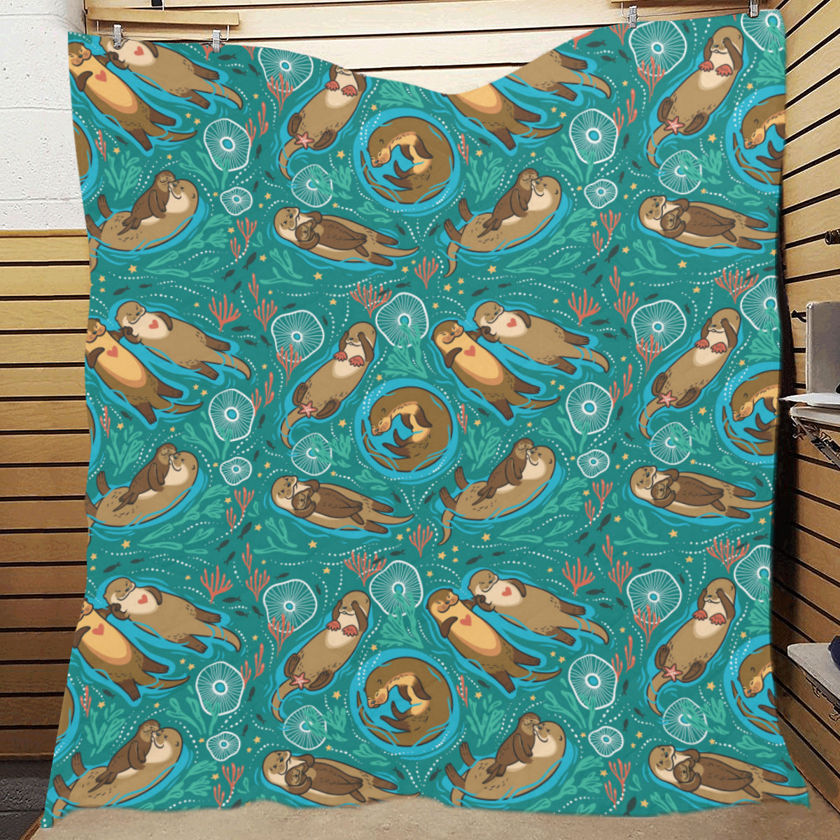 Sea Otter Pattern Print Design 01 Premium Quilt