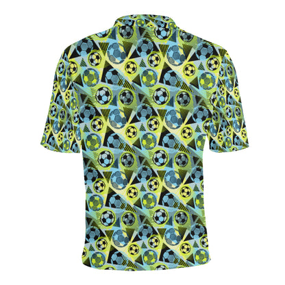 Soccer Ball Themed Print Design Men Polo Shirt