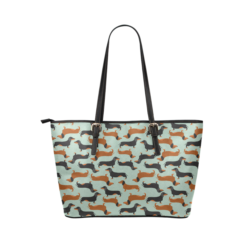 Dachshund Cute Print Pattern Leather Tote Bag