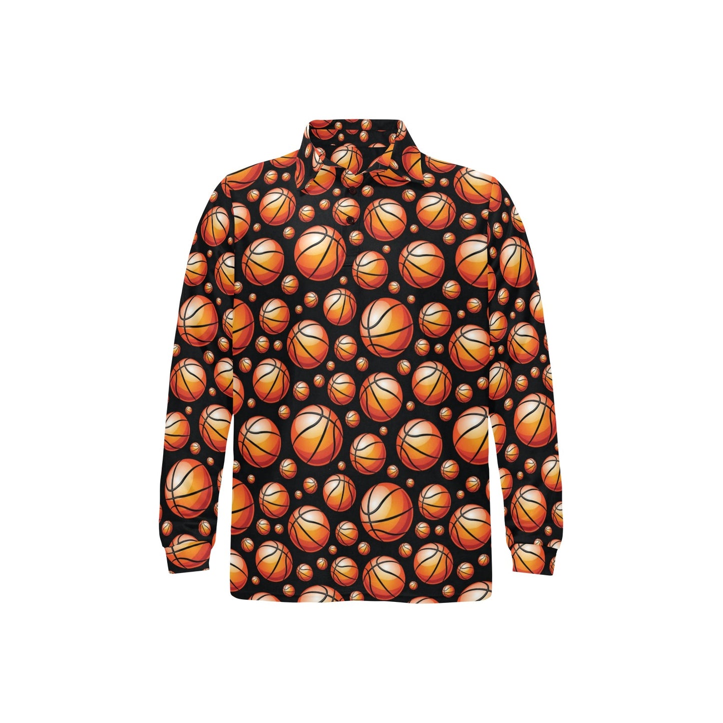 Basketball Black Background Pattern Long Sleeve Polo Shirt For Men's