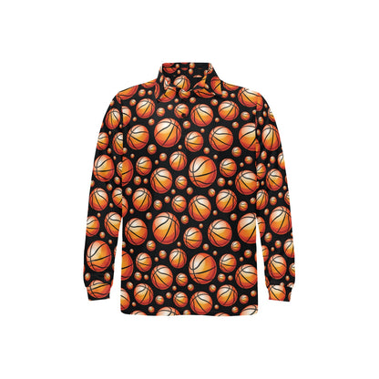 Basketball Black Background Pattern Long Sleeve Polo Shirt For Men's