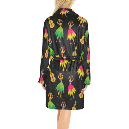 Hula Dancers Hawaiian Girl Pattern Print Design 03 Women's Fleece Robe