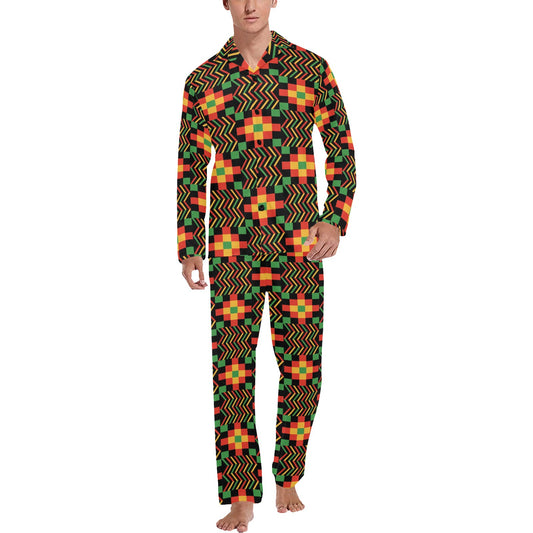 Kente Pattern Print Design 01 Men's Long Pajama Set