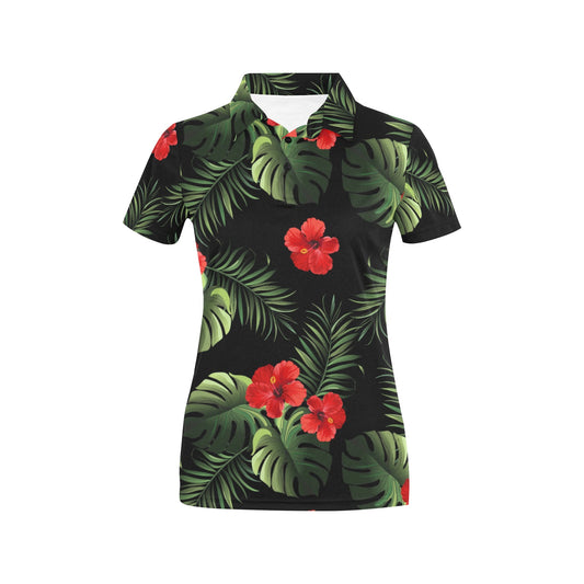 Red Hibiscus Tropical Women's Polo Shirt