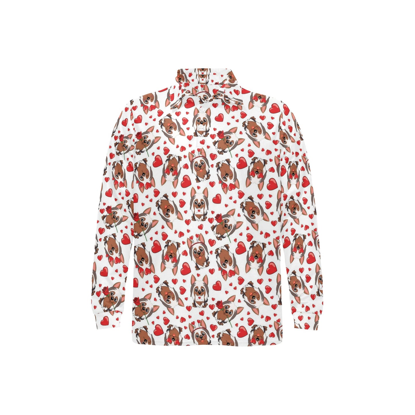 Silky Terriers Heart Print Design LKS302 Long Sleeve Polo Shirt For Men's