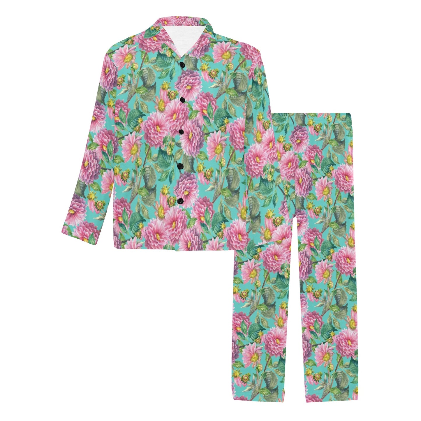 Dahlia Pattern Print Design DH07 Men's Long Pajama Set