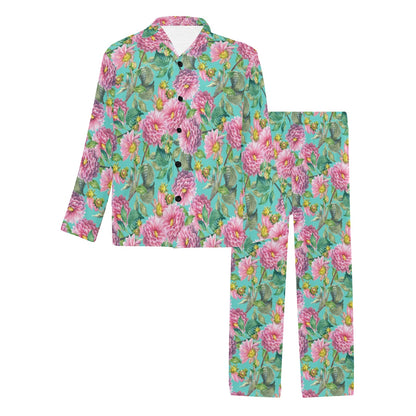 Dahlia Pattern Print Design DH07 Men's Long Pajama Set