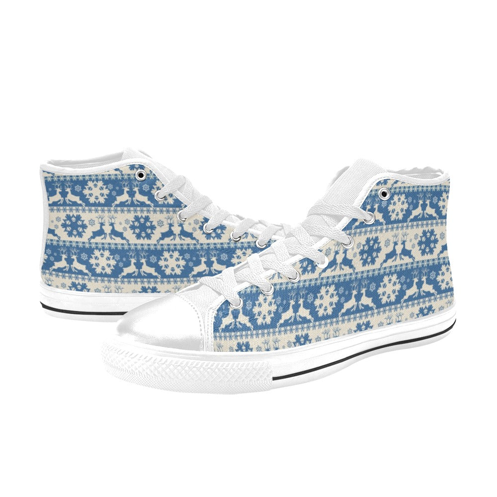 Reindeer Print Design LKS401 Men's High Top Canvas Shoes