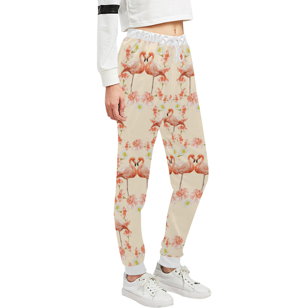 Flamingo Hibiscus Print Pattern Unisex Sweatpants