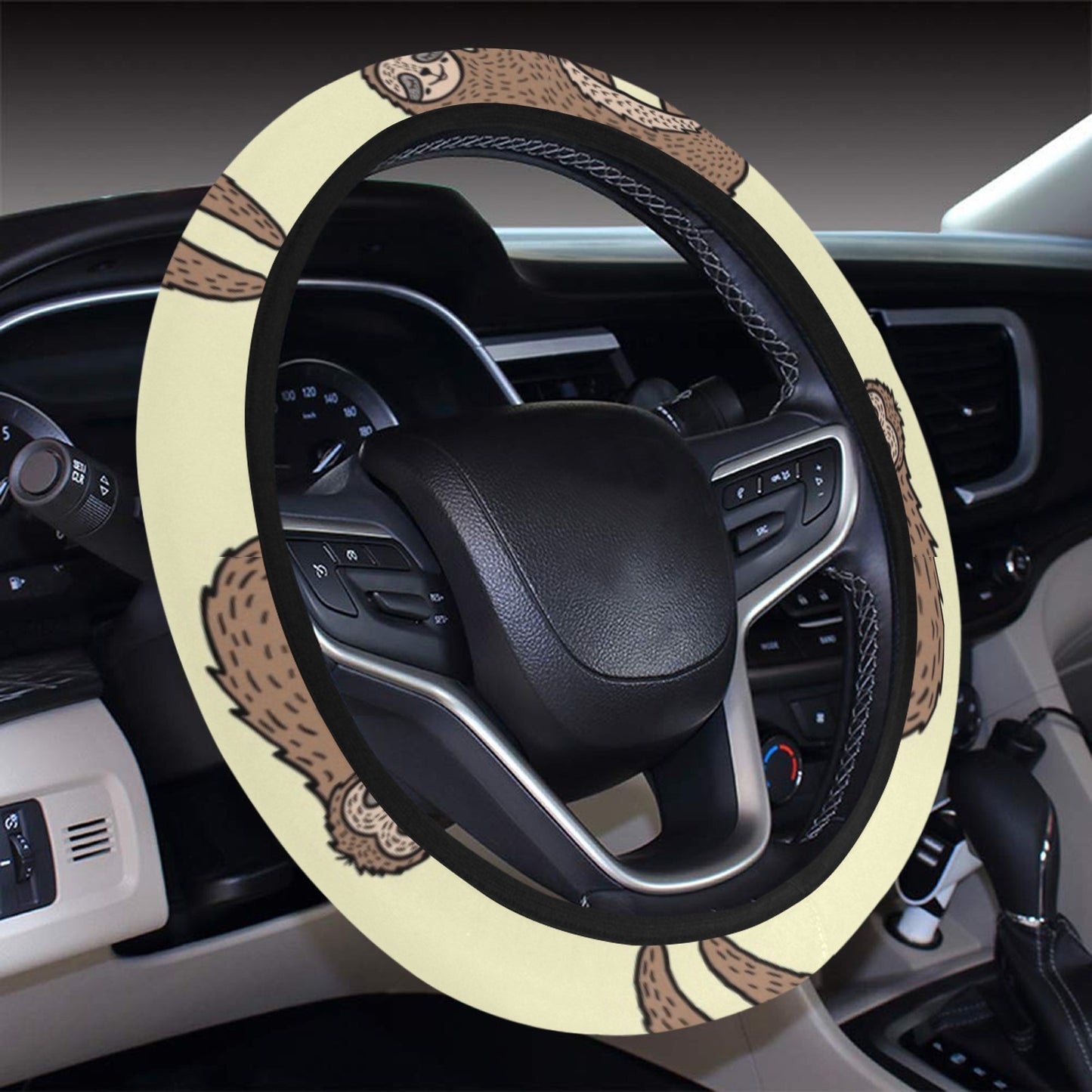 Sloth Print Design LKS3010 Steering Wheel Cover with Elastic Edge