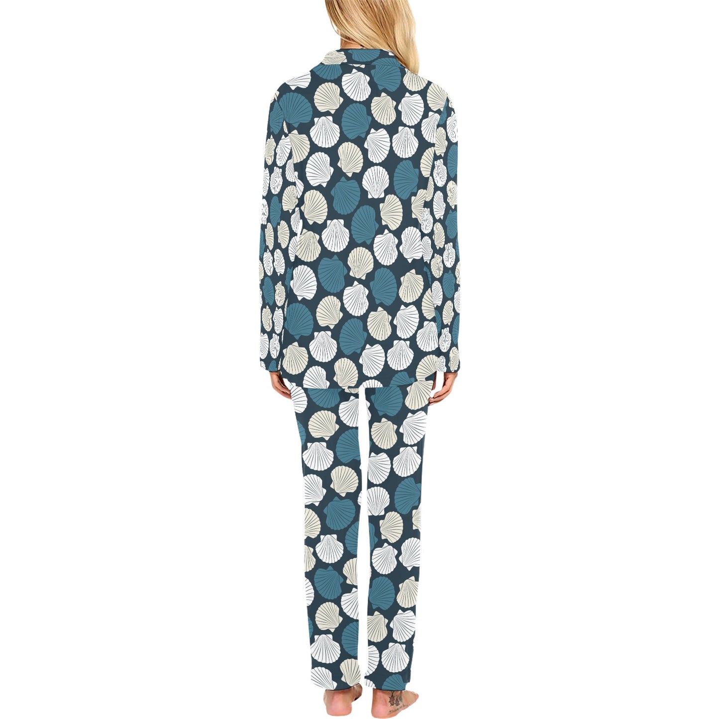 Seashell Print Design LKS3013 Women's Long Pajama Set
