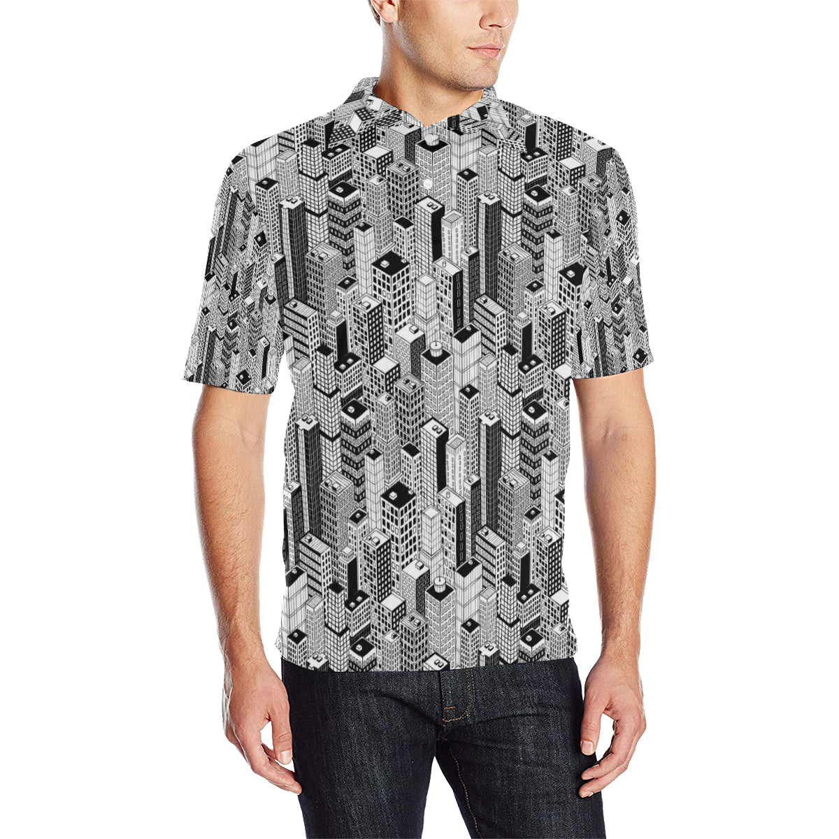 City  Pattern Print Design 02 Men Polo Shirt
