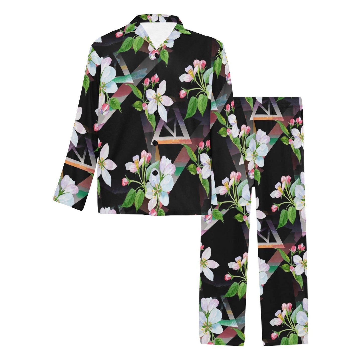 Apple blossom Pattern Print Design AB07 Men's Long Pajama Set