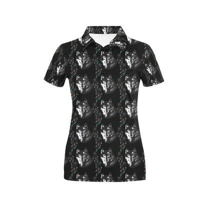 Wolf Black Dream Catcher Design Print Women's Polo Shirt