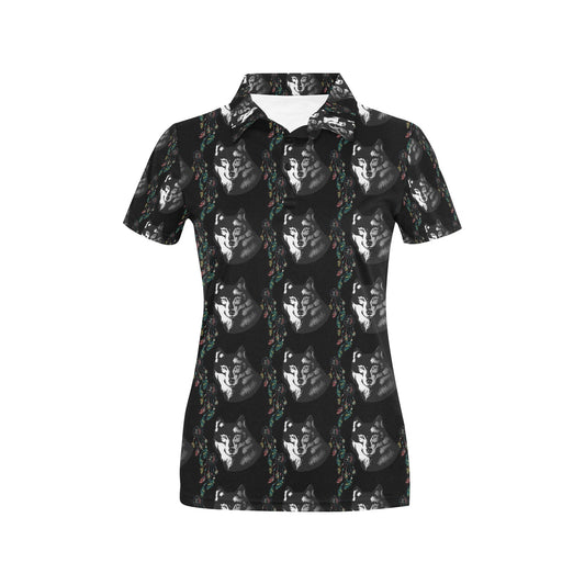 Wolf Black Dream Catcher Design Print Women's Polo Shirt
