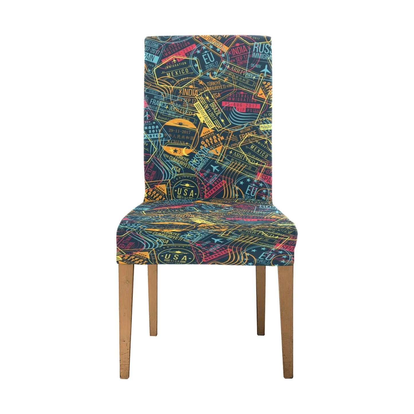 Travel Stamp Colorful Print Design LKS304 Dining Chair Slipcover
