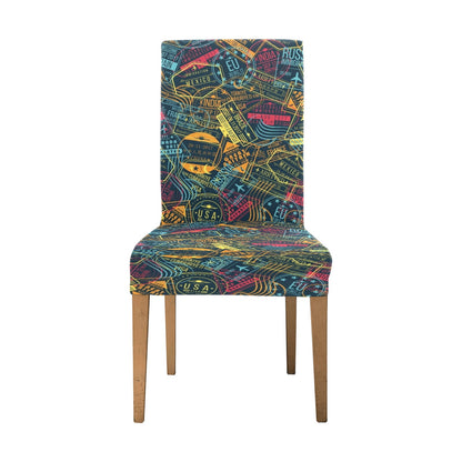 Travel Stamp Colorful Print Design LKS304 Dining Chair Slipcover