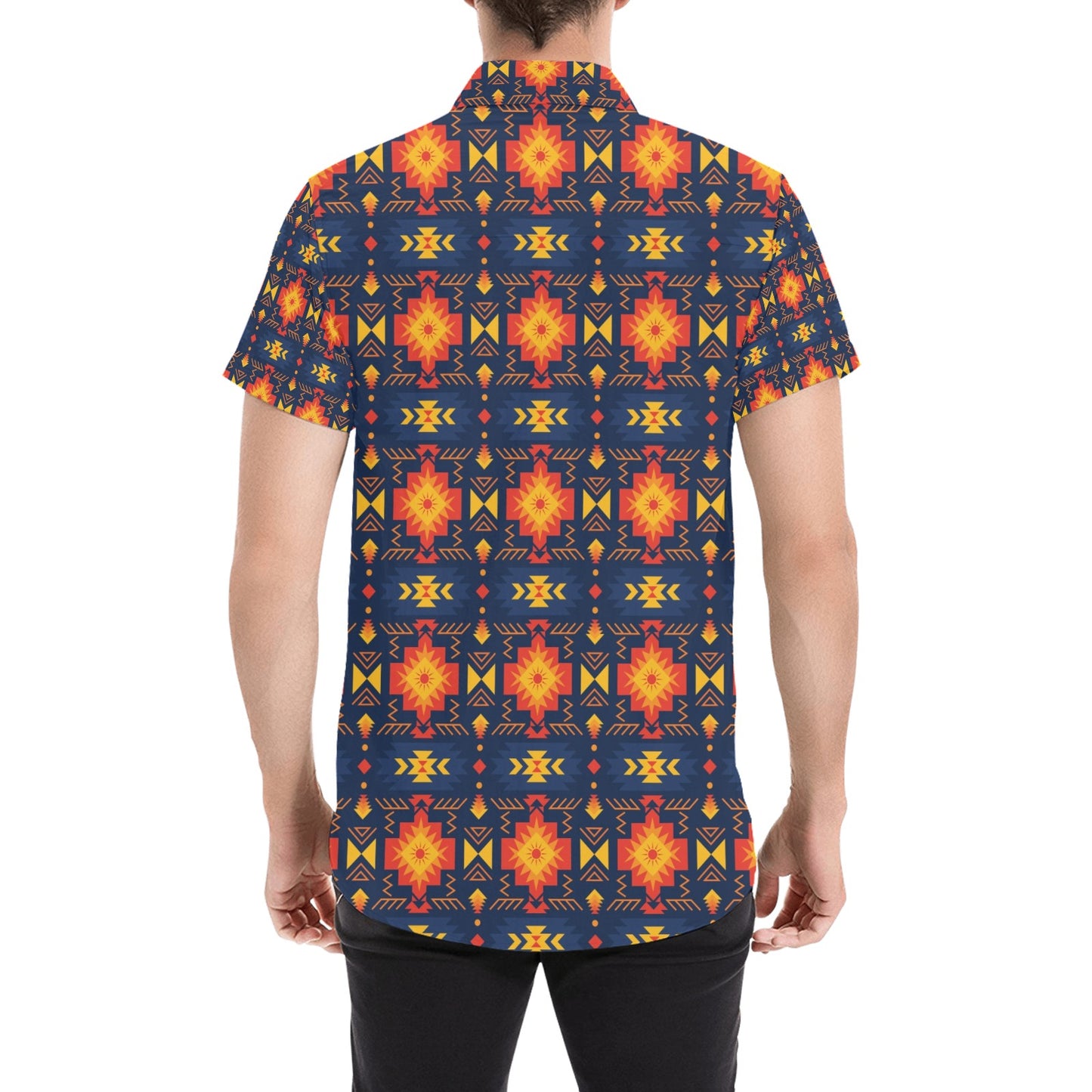 Southwest Pattern Print Design LKS307 Men Short Sleeve Button Up Shirt