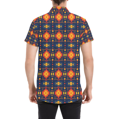 Southwest Pattern Print Design LKS307 Men Short Sleeve Button Up Shirt