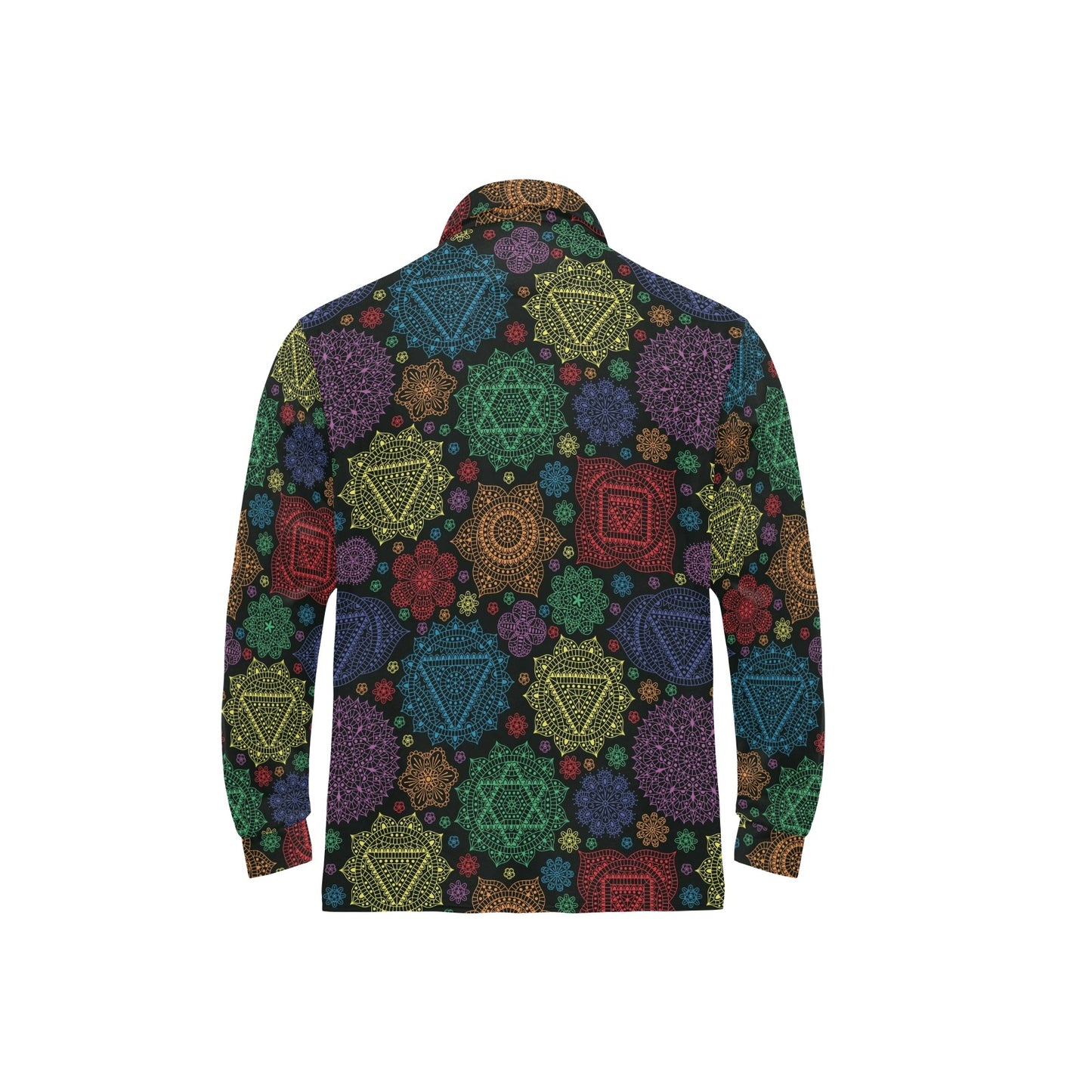 Chakra Mandala Print Pattern Long Sleeve Polo Shirt For Men's