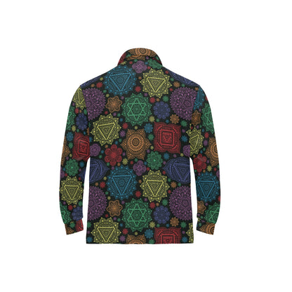 Chakra Mandala Print Pattern Long Sleeve Polo Shirt For Men's