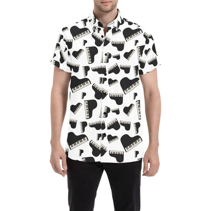 Piano Print Design LKS405 Men Short Sleeve Button Up Shirt