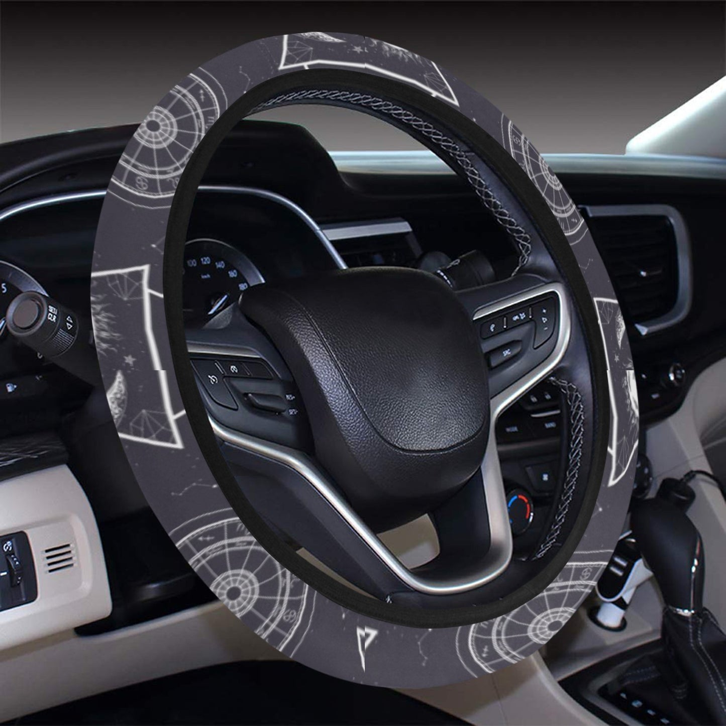 Sun Moon Print Design LKS309 Steering Wheel Cover with Elastic Edge