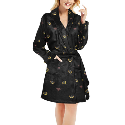 Black Cat Face Print Pattern Women's Fleece Robe