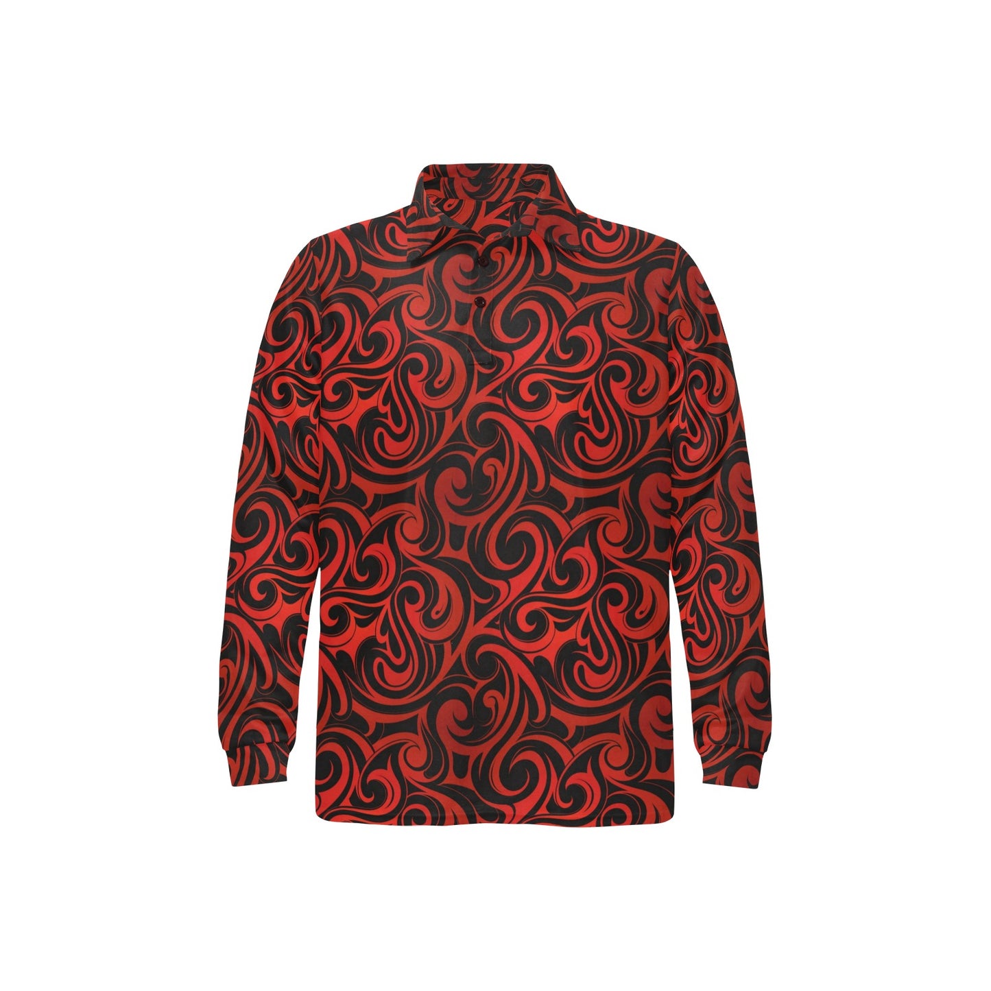 Maori Red Black Themed Design Long Sleeve Polo Shirt For Men's