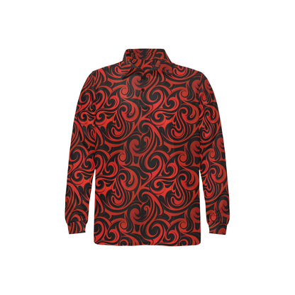 Maori Red Black Themed Design Long Sleeve Polo Shirt For Men's