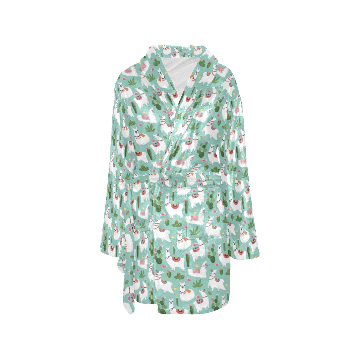 Llama with Cactus Themed Print Women's Fleece Robe