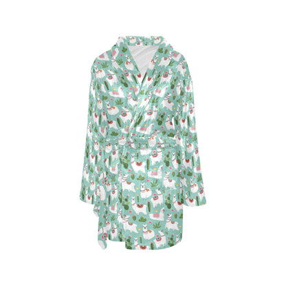 Llama with Cactus Themed Print Women's Fleece Robe