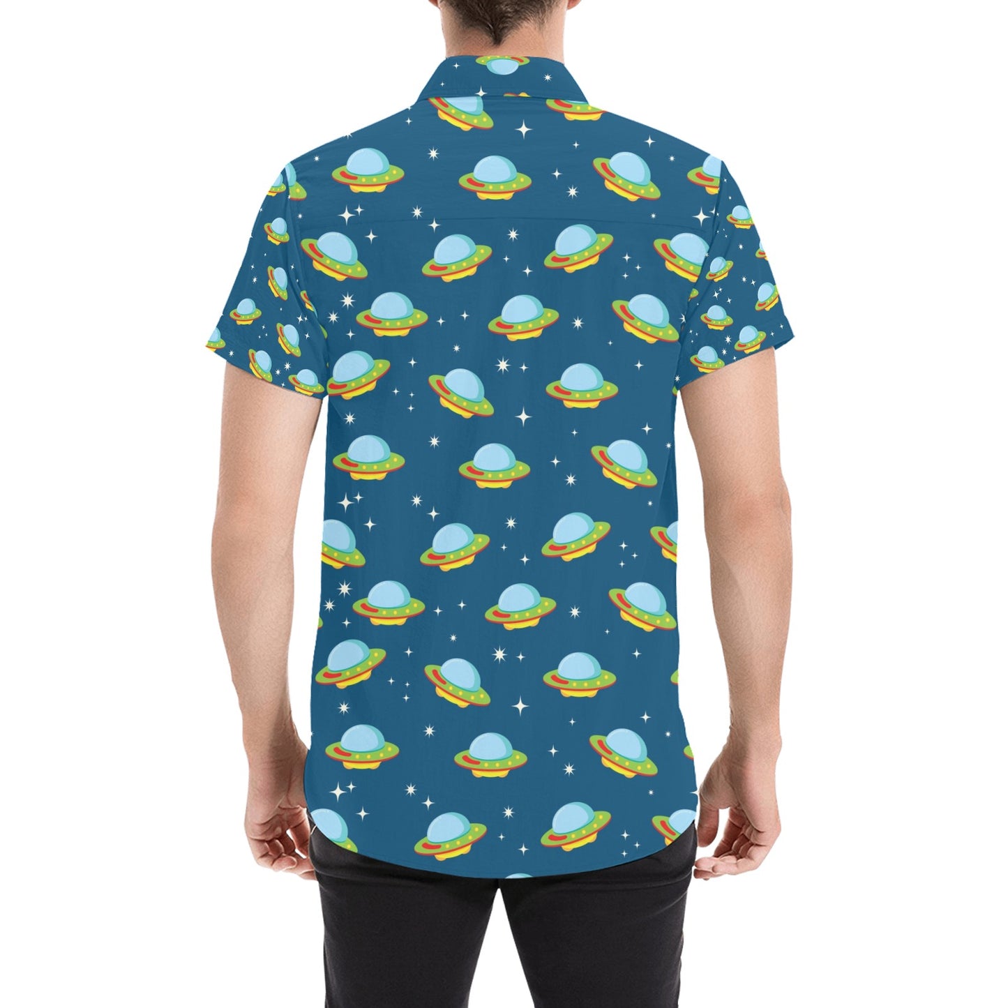 UFO Print Design LKS305 Men Short Sleeve Button Up Shirt