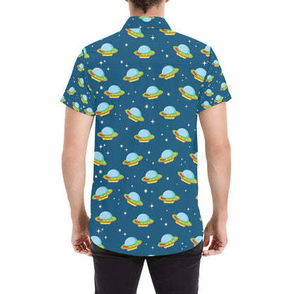 UFO Print Design LKS305 Men Short Sleeve Button Up Shirt