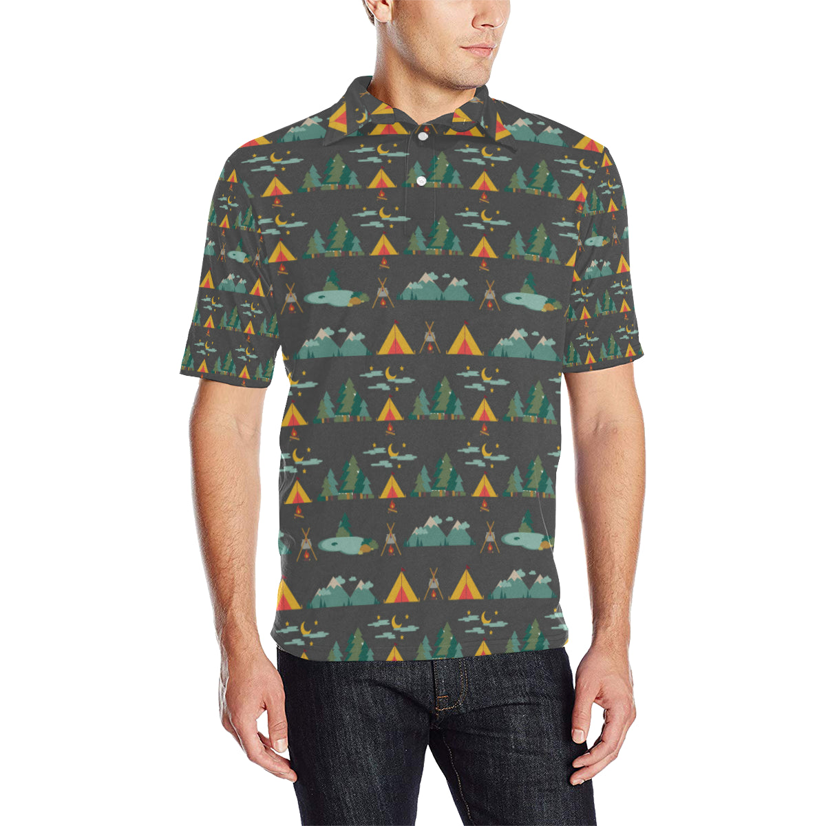 Camping Tent Pattern Print Design 03 Men Polo Shirt