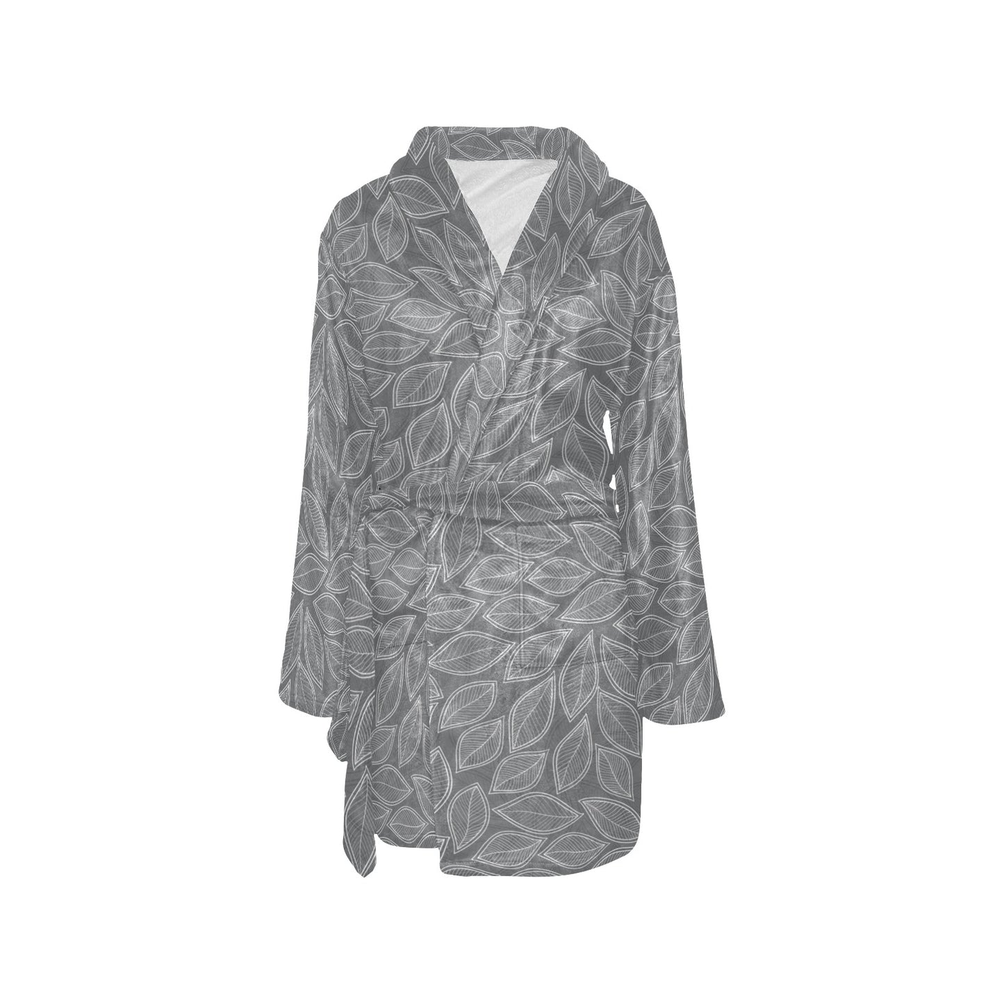 Elm Leave Grey Print Pattern Women's Fleece Robe
