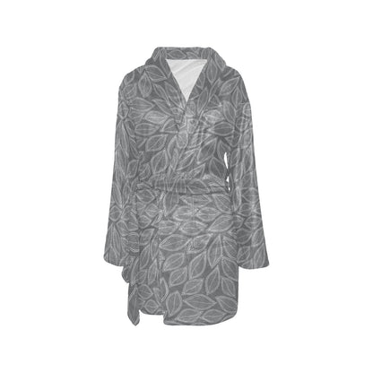 Elm Leave Grey Print Pattern Women's Fleece Robe