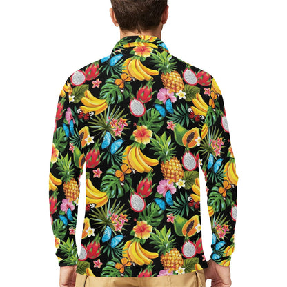 Tropical Fruits Pattern Print Design TF04 Long Sleeve Polo Shirt For Men's