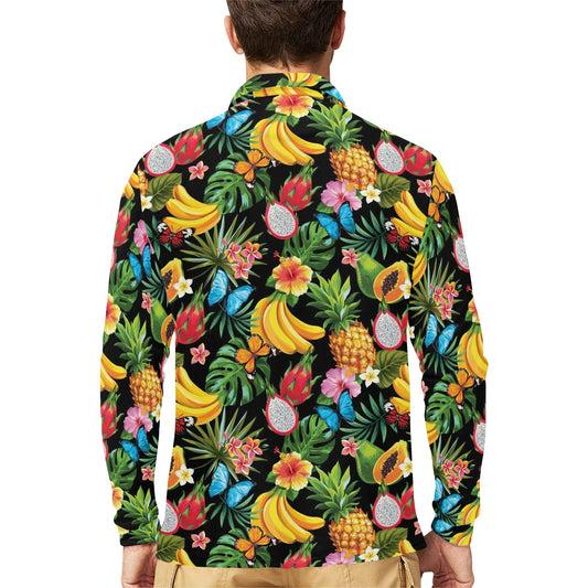 Tropical Fruits Pattern Print Design TF04 Long Sleeve Polo Shirt For Men's