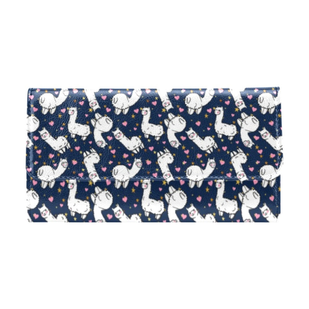 Alpaca Heart Star Design Themed Print Women's Trifold Wallet