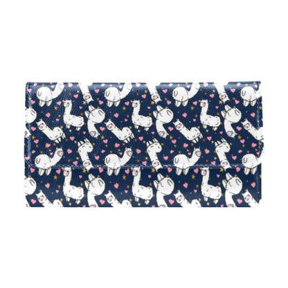 Alpaca Heart Star Design Themed Print Women's Trifold Wallet